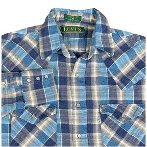 Vintage Levi's Sutter Creek BIG E Flannel Shirt Plaid Blue Men's M